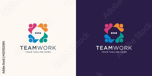 Abstract people vector logo design represents teamwork, diversity, signs and symbols. Premium Vector
