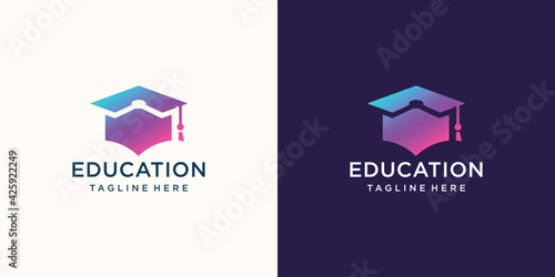 Education for graduation logo color gradient best for school,university,college,graduate logo.Premium Vector