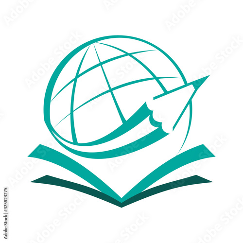 Education logo, globe pencil and book logo vector on white background