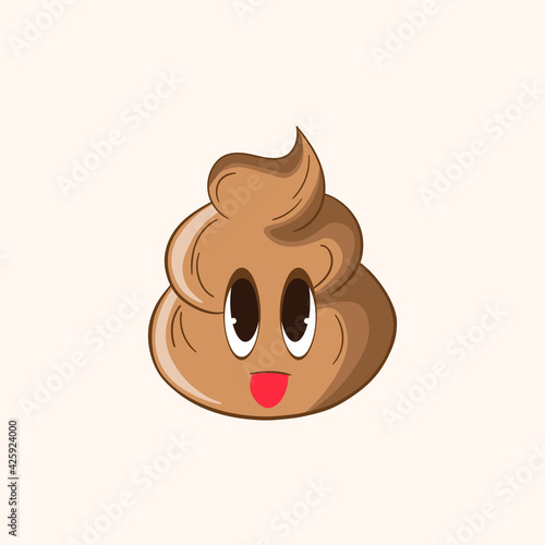 Cartoon poo, template feces icon. Kawaii poop isolated on white background. Shit pattern, evil turd. Vector illustration for invitation, poster, card, fabric, textile. Doodle style