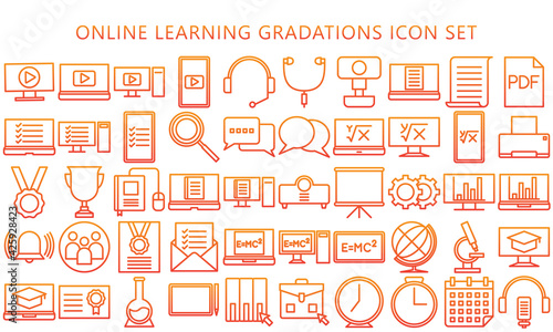 bundle of education online, Simple gradations outline icons set related to online learning. Symbols such as source programs, media equipment, ebook are included. vector EPS 10, ready convet to SVG