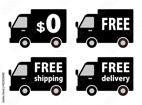 無料　$0　送料無料：トラックの形をした英語のポップアイコンセット