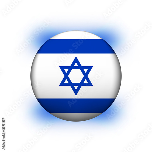 Glass light ball with flag of Israel. Round sphere, template icon. Israeli national symbol. Glossy realistic ball. 3D abstract vector illustration highlighted on a white background. Big bubble