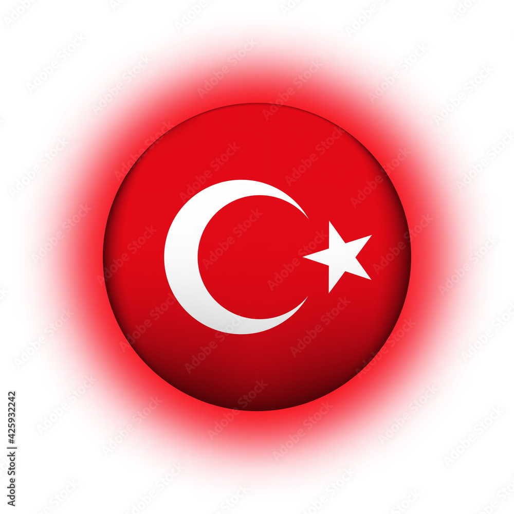 Glass light ball with flag of Turkey. Round sphere, template icon. Turkish national symbol. Glossy realistic ball, 3D abstract vector illustration highlighted on a white background. Big bubble Glass light ball with flag of Turkey. Round sphere, template icon. Turkish national symbol. Glossy realistic ball, 3D abstract vector illustration highlighted on a white background. Big bubble