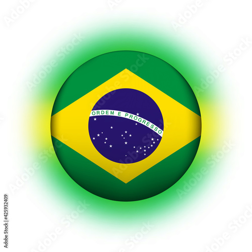 Glass light ball with flag of Brazil. Round sphere  template icon. Brazilian national symbol. Glossy realistic ball  3D abstract vector illustration highlighted on a white background. Big bubble