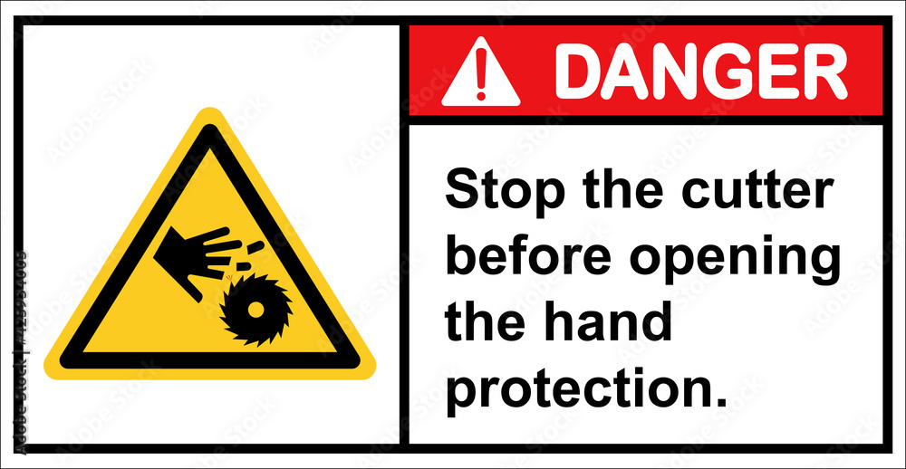 Warning sign, be careful with the saw blade cut.,Danger sign Warning sign, be careful with the saw blade cut.,Danger sign