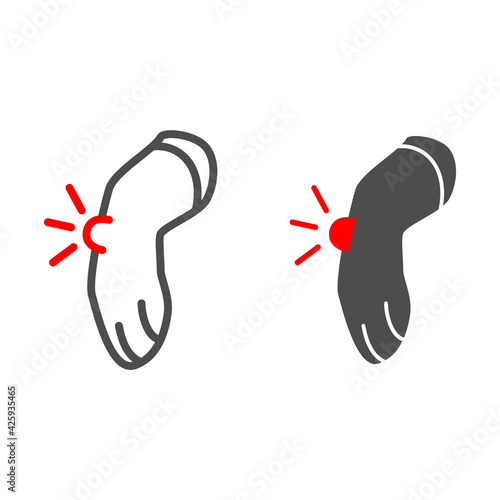 Pain in dog leg line and solid icon, Diseases of pets concept, Abscess in dog sign on white background, pet with injured leg icon in outline style for mobile concept and web design. Vector graphics.