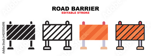 Road Barrier icon set with different styles. Icons designed in filled, outline, flat, glyph and line colored. Editable stroke and pixel perfect. Can be used for web, mobile, ui and more.