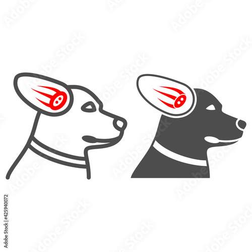 Otitis in dog line and solid icon, Diseases of pets concept, sick dog ear sign on white background, dog disease icon in outline style for mobile concept and web design. Vector graphics.