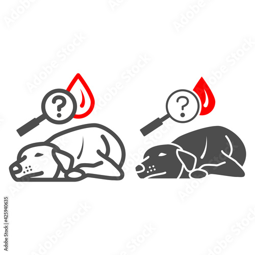 Anemia in dog line and solid icon, Diseases of pets concept, tired pet sign on white background, Anemia in dog icon in outline style for mobile concept and web design. Vector graphics.