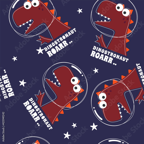 Seamless pattern with Space dinosaur. Cute dinosaur pattern for fabric, baby clothes, background, textile, wrapping paper and other decoration.