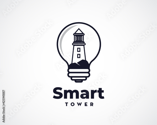 smart idea lighthouse light bulb logo symbol design illustration