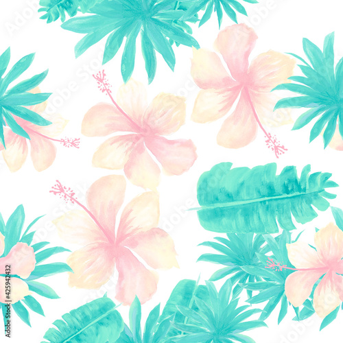 Wallpaper Mural Blue Seamless Design. Gray Pattern Illustration. Azure Tropical Design. Navy Flower Hibiscus. Cobalt Watercolor Plant. Indigo Spring Leaves. Decoration Textile. Torontodigital.ca