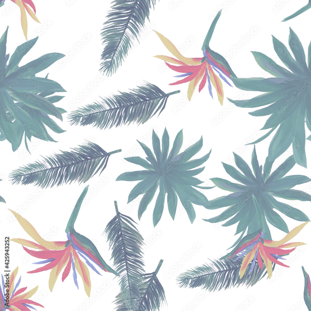 White Pattern Illustration. Organic Seamless Hibiscus. Natural Tropical Texture. Flower Foliage. Summer Hibiscus. Flora Palm. Floral Textile. Drawing Leaf.