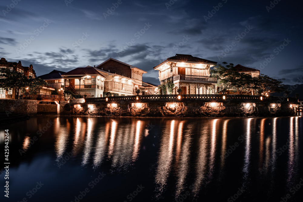 Fototapeta premium Beautifully reconstructed Filipino heritage and cultural houses that form part of Las Casas FIlipinas de Acuzar resort at Bagac, Bataan, Philippines.
