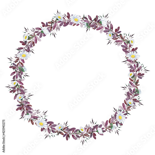 Vintage water color small purple white flower wreath frame, illustration flower art decoration concept