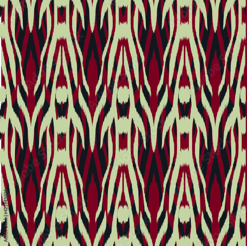 Ikat seamless pattern as cloth  curtain  textile design  wallpaper  surface texture background. Vector EPS10
