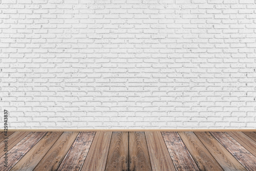 Empty living room with wooden floor and white painted brick wall background. For design interior. Empty living room with wooden floor and white painted brick wall background. For design interior.