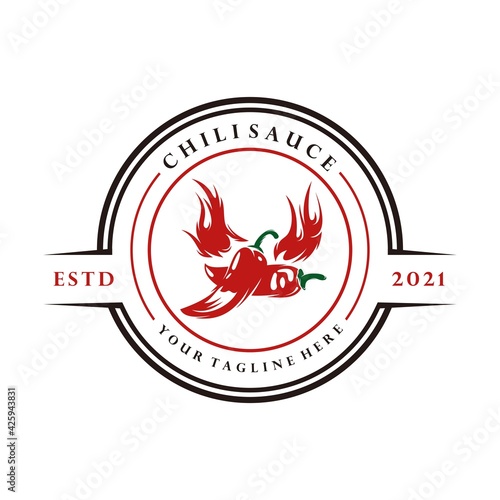 Spicy sauce logo template design with a chilli. Vector illustration.
