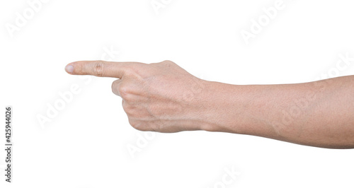 Man hand pointing at something Isolated on white background with clipping path.