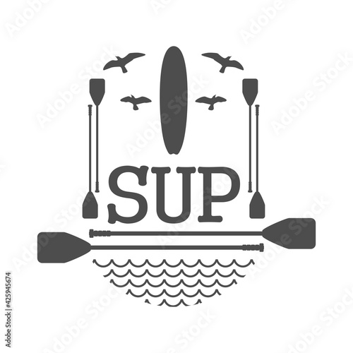 Stand up paddle boarding flat emblem illustration