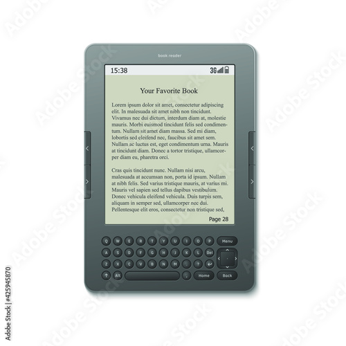 E-reader realistic icon, isolated vector illustration. Design for web, stickers, logo and mobile app.