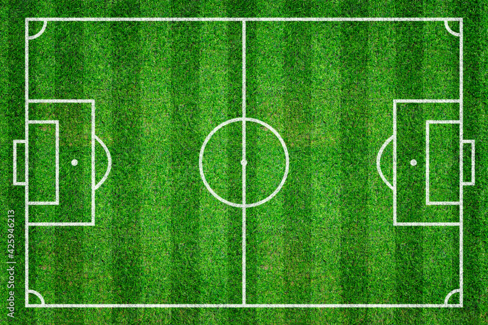 Striped grass soccer or football field. Green lawn court for sport background. Top view Striped grass soccer or football field. Green lawn court for sport background. Top view