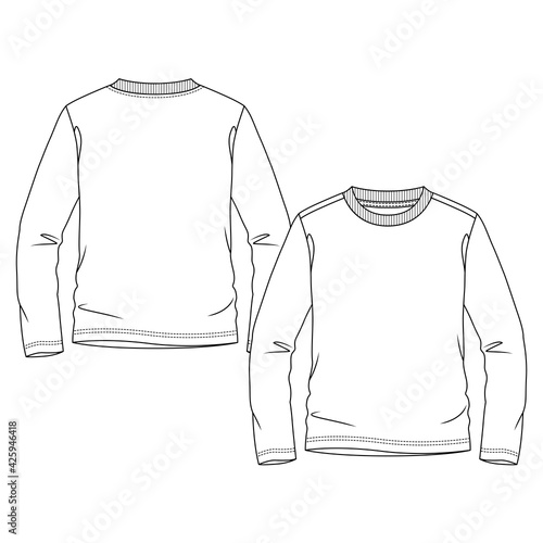 Boys Long Sleeves Basic Top fashion flat sketch template. Young Men Technical Fashion Illustration. Jersey CAD. 
