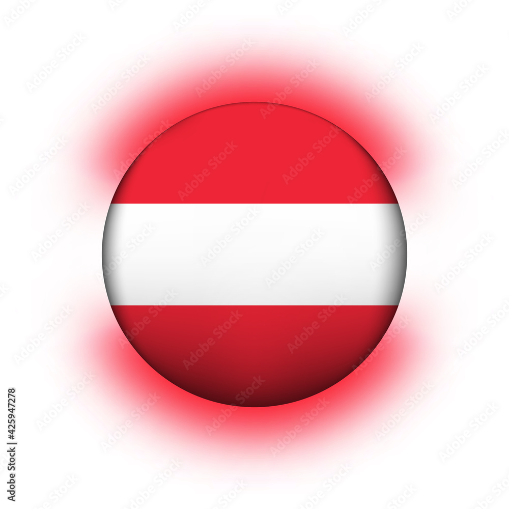 Glass light ball with flag of Austria. Round sphere, template icon. Austrian national symbol. Glossy realistic ball, 3D abstract vector illustration highlighted on a white background. Big bubble Glass light ball with flag of Austria. Round sphere, template icon. Austrian national symbol. Glossy realistic ball, 3D abstract vector illustration highlighted on a white background. Big bubble