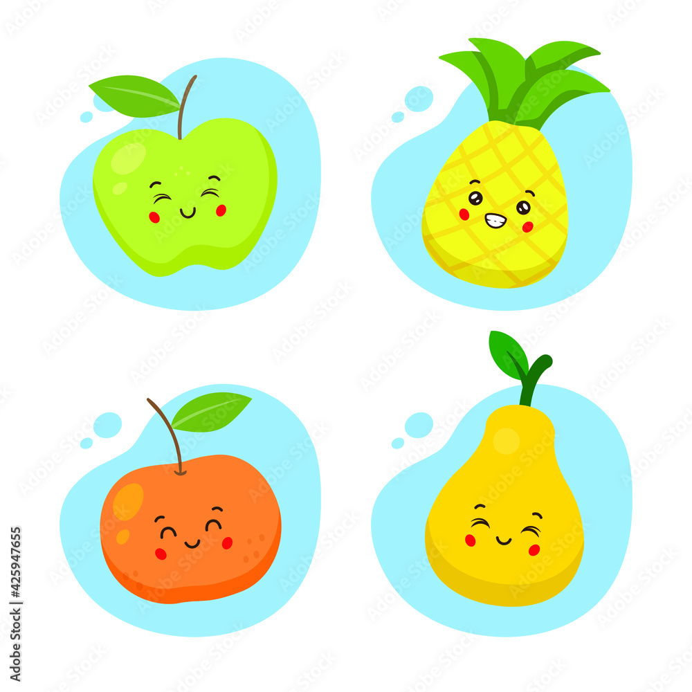 Set of 4 Kawaii Fruit Set of 4 Kawaii Fruit