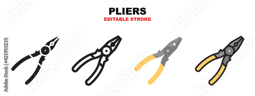 Pliers icon set with different styles. Editable stroke and pixel perfect.