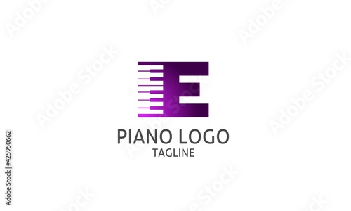 Letter E piano logo design for music store, composer, producer, publisher, course