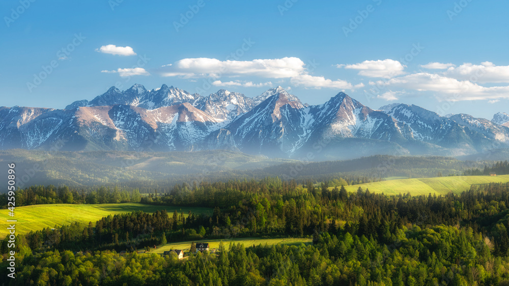 Beautiful spring sunset at Tatra mountains in Poland