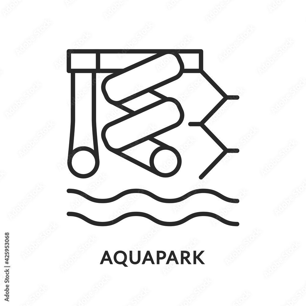 Aquapark flat line icon. Vector illustration water park. Funny kid slide Aquapark flat line icon. Vector illustration water park. Funny kid slide