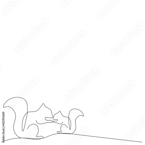Squirrels animal line drawing vector illustration