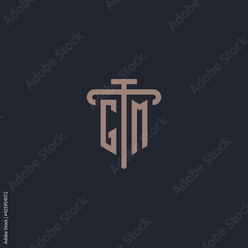 GM initial logo monogram with pillar icon design vector