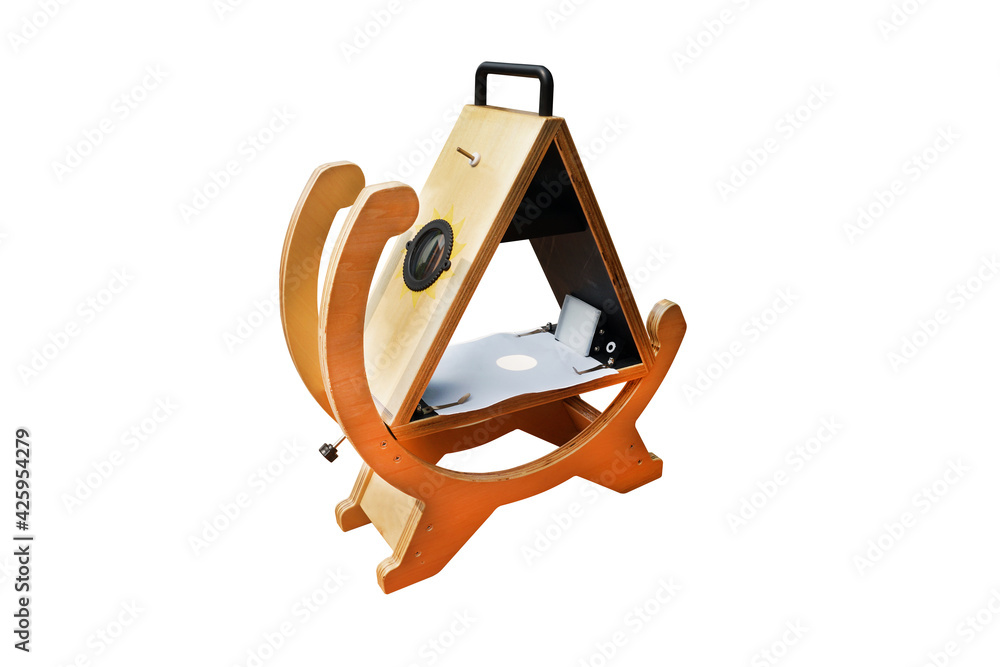 Sunspotte Solar Telescope isolated on white background with clipping path. The Sunspotter is a simple refractor telescope, observe the sun without seeing stars. Sunspotte Solar Telescope isolated on white background with clipping path. The Sunspotter is a simple refractor telescope, observe the sun without seeing stars.