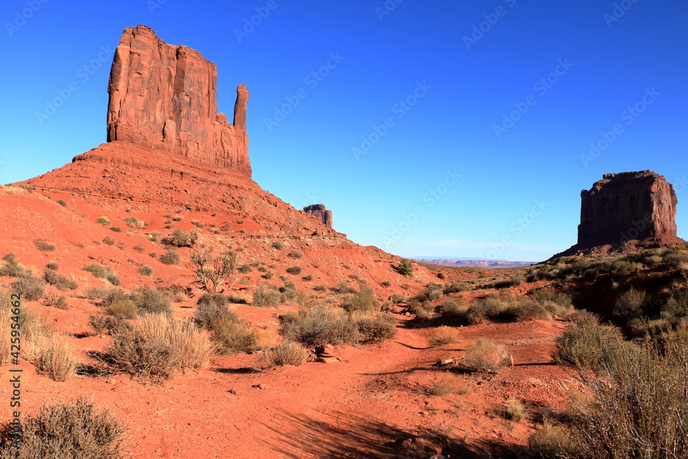 West Mitten and Merrick butte from the valley floor, Monument Valley, Arizona