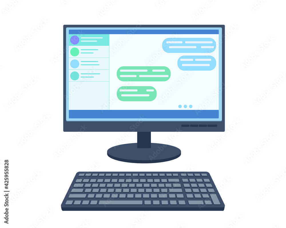 Vector illustration of a computer monitor and keyboard in a flat style. Isolated on a white background. Online chat, communication. Remote work.
Vector illustration of a computer monitor and keyboard in a flat style. Isolated on a white background. Online chat, communication. Remote work.