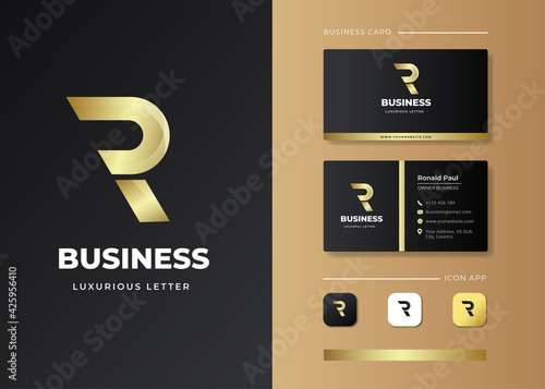 Premium luxury letter initial R logo and business card design