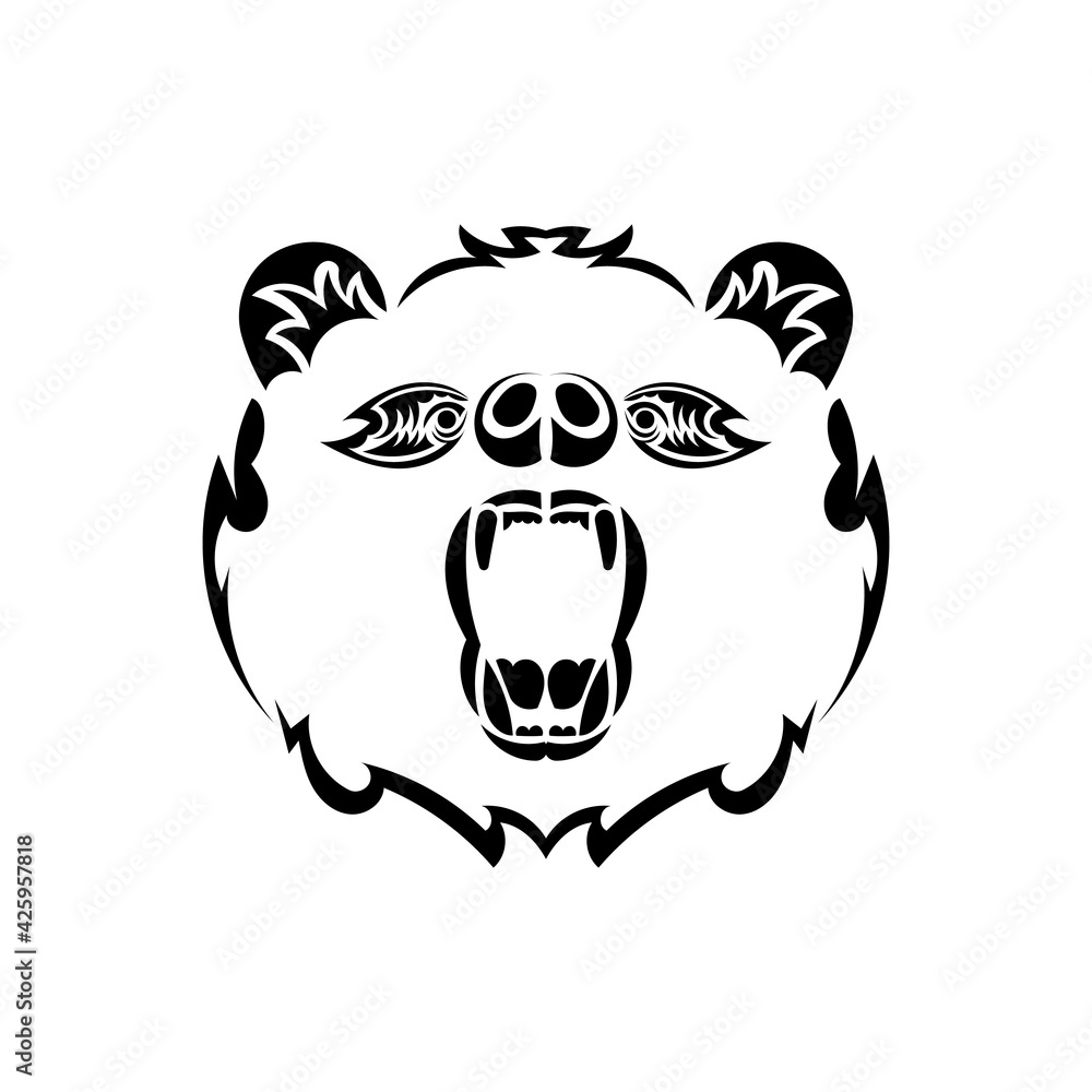 Vector Roaring Bear isolated on white background. Furious bear head. Bear silhouette. Tattoo art style.