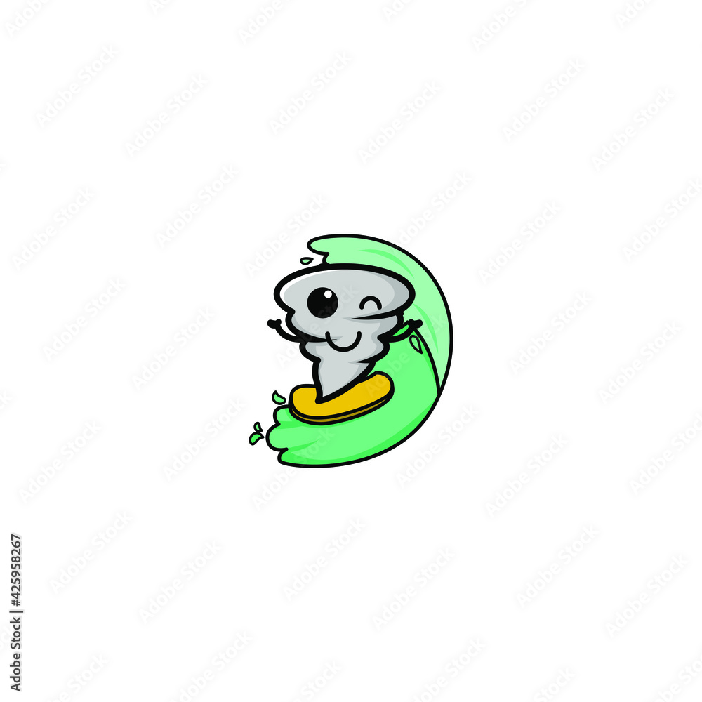 Obraz premium Cute Tornado Kawaii Cartoon Character Vector Illustration Design. Outline, Cute, Funny Style. Recomended For Children Book, Cover Book, And Other.