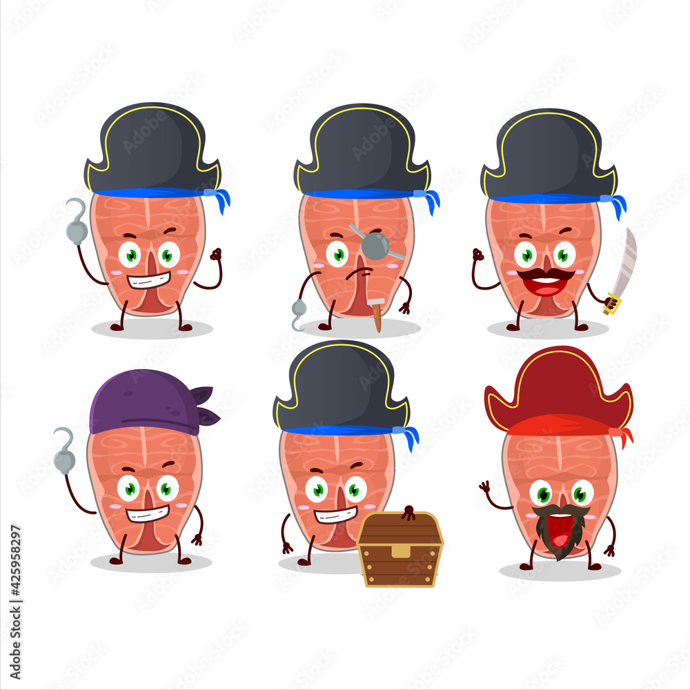 Cartoon character of tuna with various pirates emoticons Cartoon character of tuna with various pirates emoticons