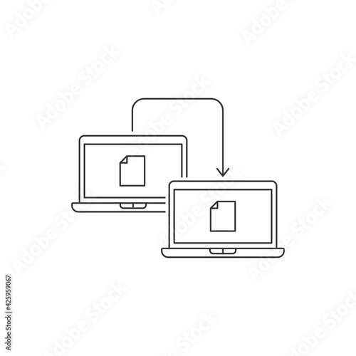 File transfer from computer icon line style isolated on white background. Vector illustration