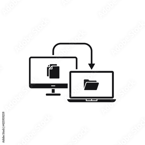 File transfer from computer icon line style isolated on white background. Vector illustration