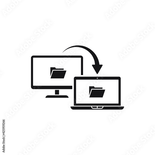 File transfer from computer icon line style isolated on white background. Vector illustration