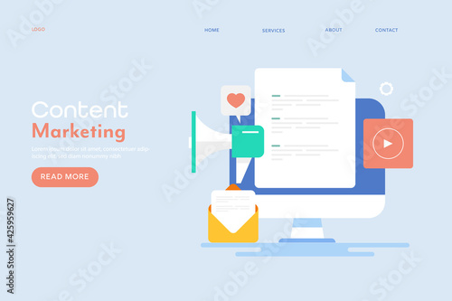 Content marketing concept. Creative content on web, social media, email and video channel. Online business strategy, internet marketing and communication.