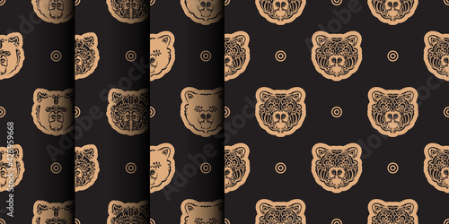 Set Seamless background with BEAR FACE. Suitable for backgrounds, prints, clothing and textiles. Vector illustration.