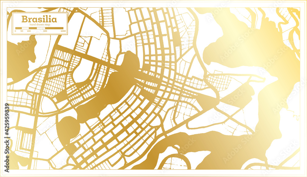 Obraz premium Brasilia Brazil City Map in Retro Style in Golden Color. Outline Map.