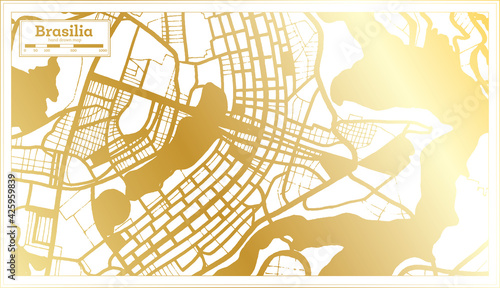 Brasilia Brazil City Map in Retro Style in Golden Color. Outline Map.